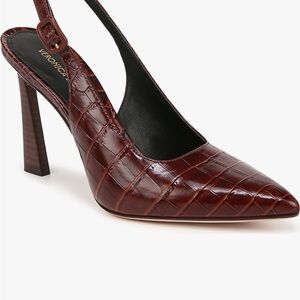 Veronica Beard Cali Dark Brown Croc-Pattern Slingback Heels